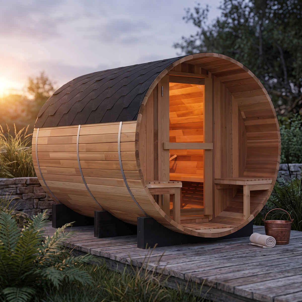 6-Person Patchworkred Cedar Traditional Steam Barrel Sauna