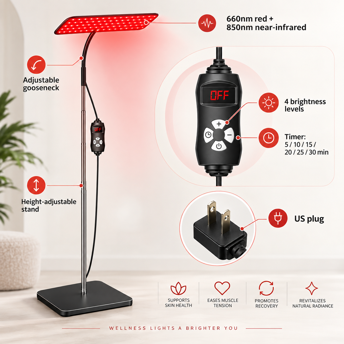660Nm and 850Nm LED Red Light Panel with Stand
