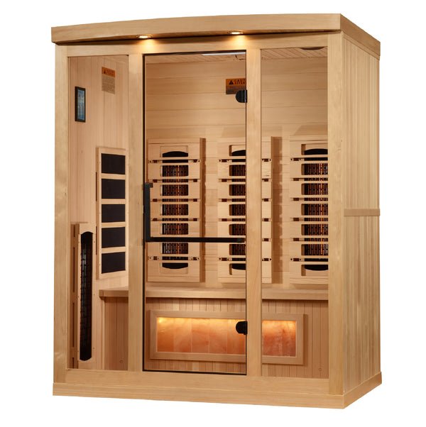 Golden Designs "Reserve Edition" 3-Person Full Spectrum PureTech™ Near Zero EMF Infrared Sauna with Himalayan Salt Bar